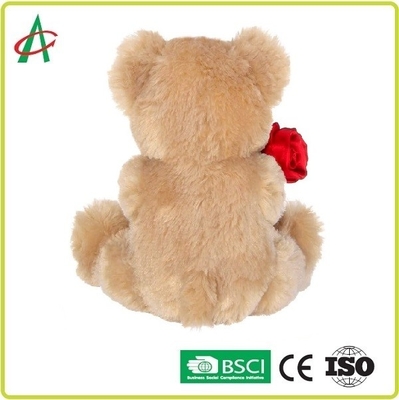 9,45 Inches Plush Teddy Bear memegang mawar dengan sertifikat CE bulu tan lembut