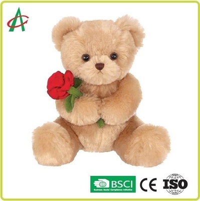 9,45 Inches Plush Teddy Bear memegang mawar dengan sertifikat CE bulu tan lembut