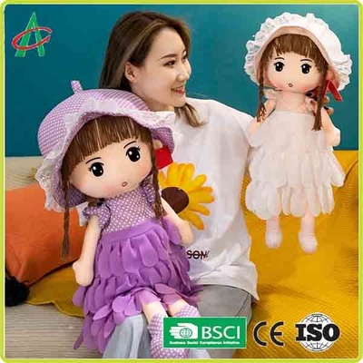Gaun Ungu Lucu Dan Rok Putih Dan Merah Muda Boneka Kain Mewah Dengan Topi 12 Inci