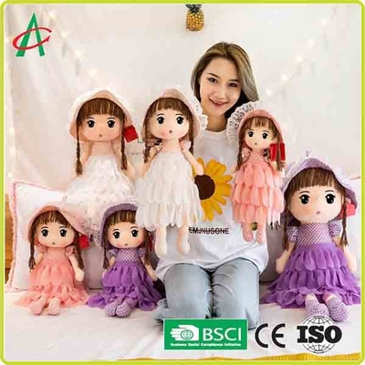 Gaun Ungu Lucu Dan Rok Putih Dan Merah Muda Boneka Kain Mewah Dengan Topi 12 Inci