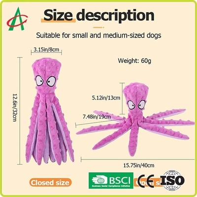 Custom Octopus Durable Indestructible Plush Dog Toys Dengan Squeaker